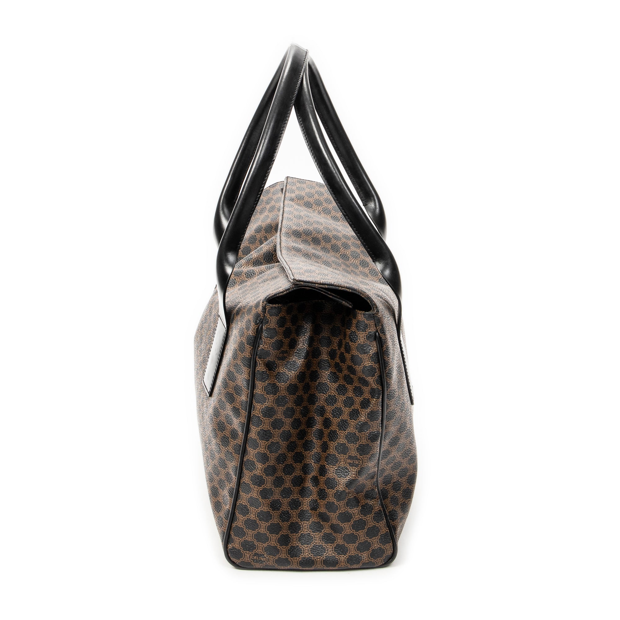 Handbag Foldover Tote Black Macadam Coated Canvas