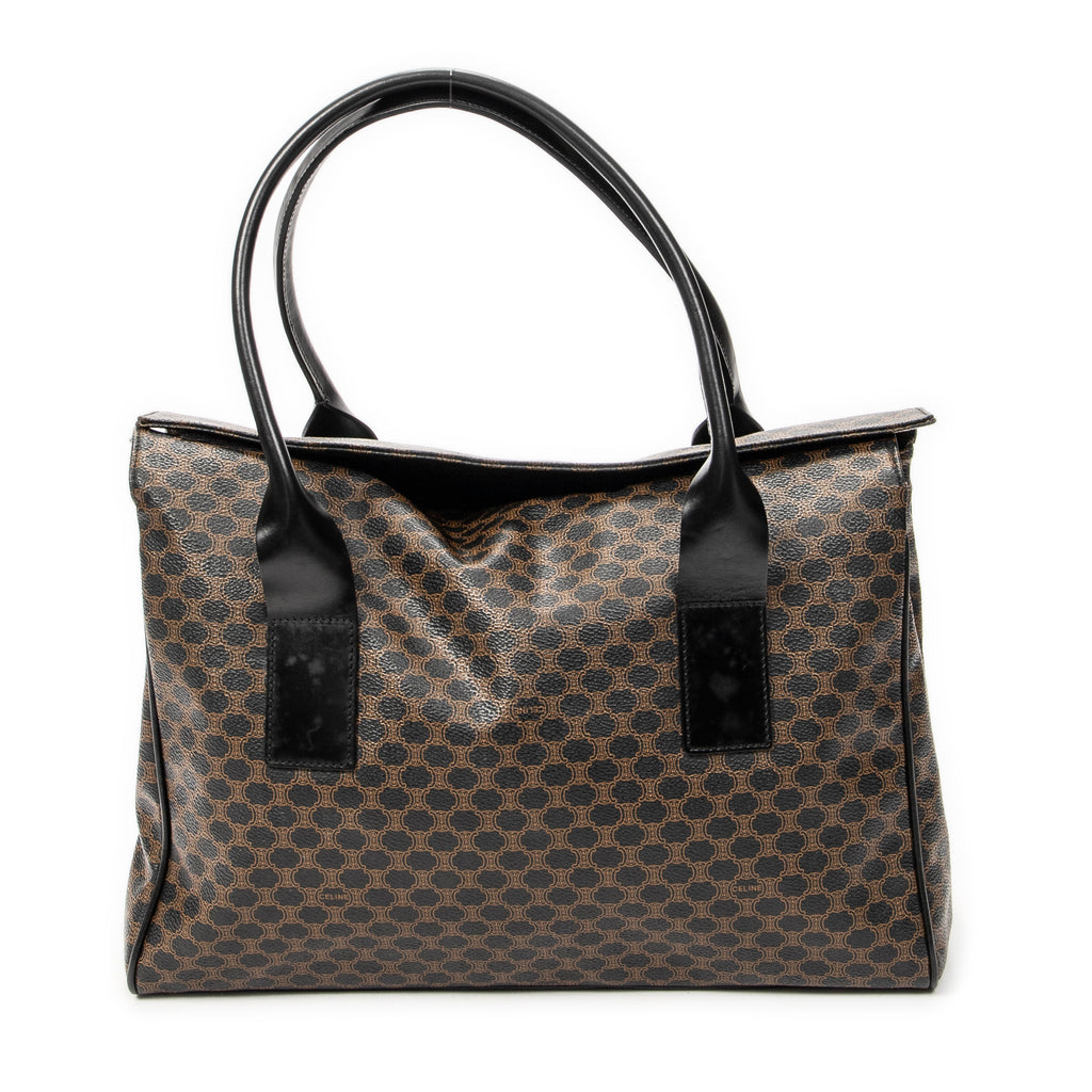 Handbag Foldover Tote Black Macadam Coated Canvas