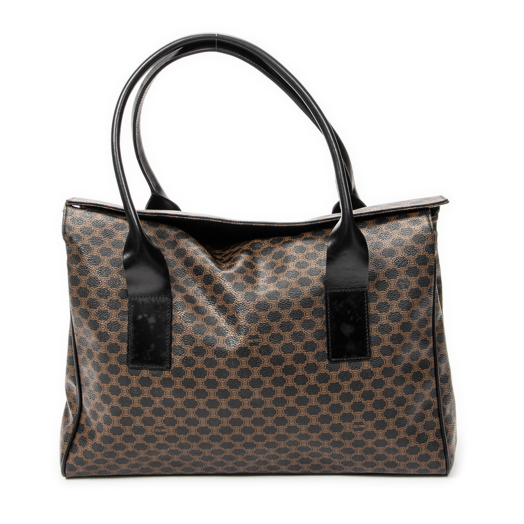 Handbag Foldover Tote Black Macadam Coated Canvas
