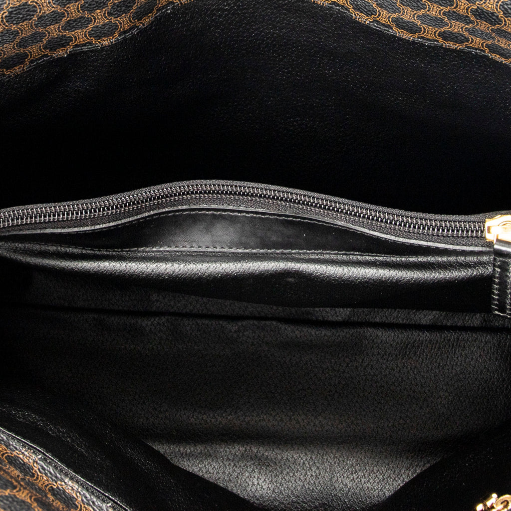 Handbag Foldover Tote Black Macadam Coated Canvas