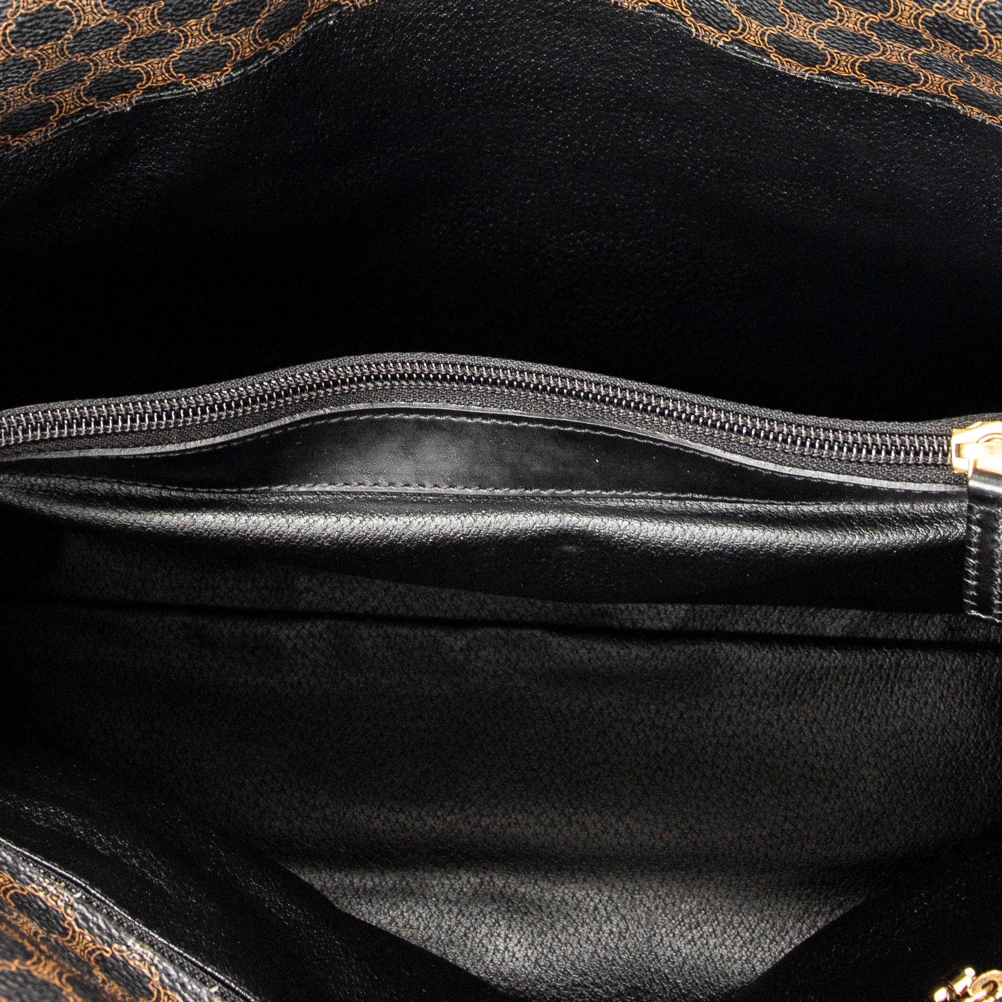 Handbag Foldover Tote Black Macadam Coated Canvas