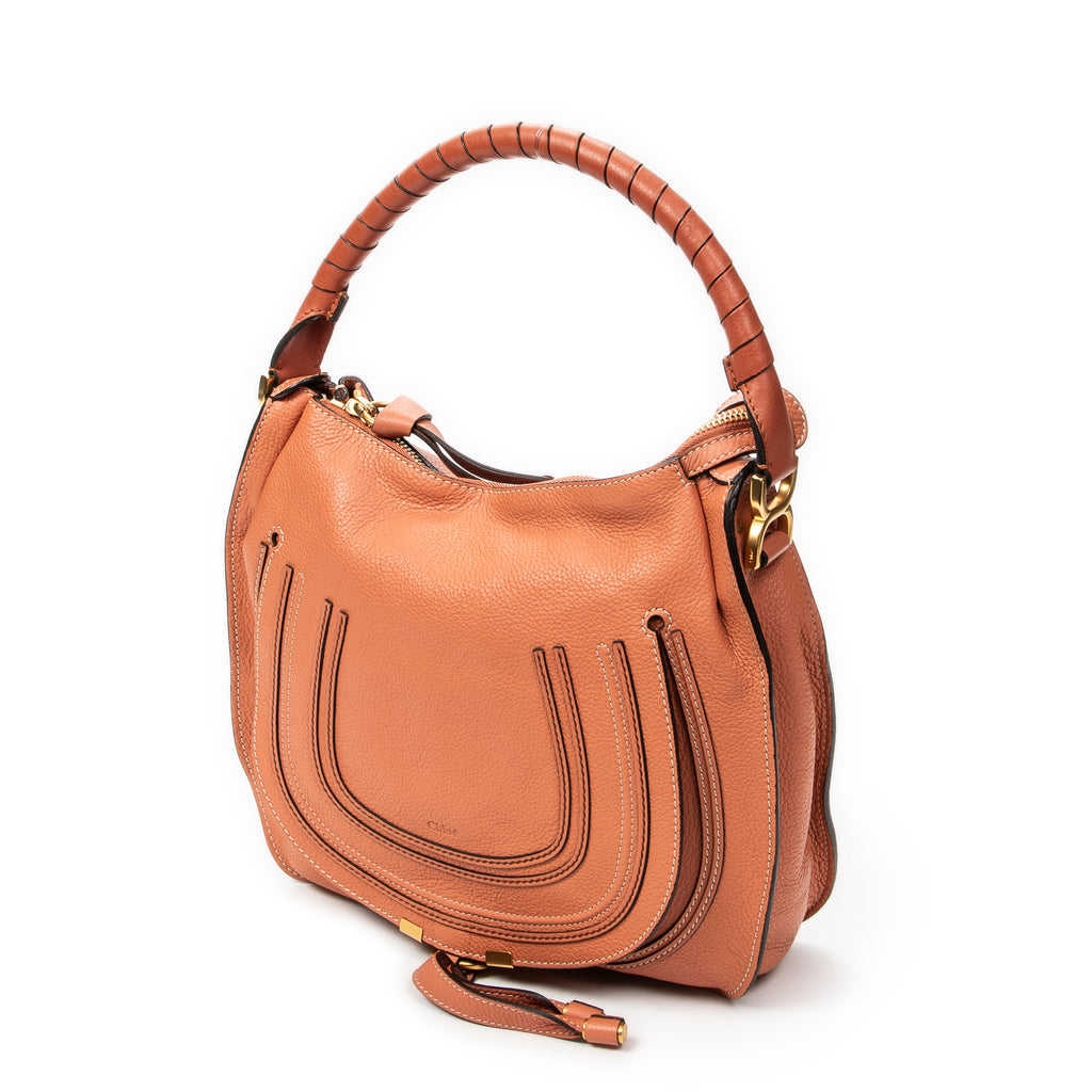Shoulder Bag Medium Marcie Hobo Peach Grained Calfskin Leather