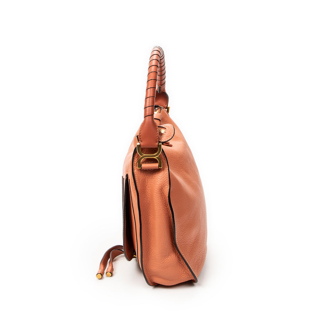Shoulder Bag Medium Marcie Hobo Peach Grained Calfskin Leather