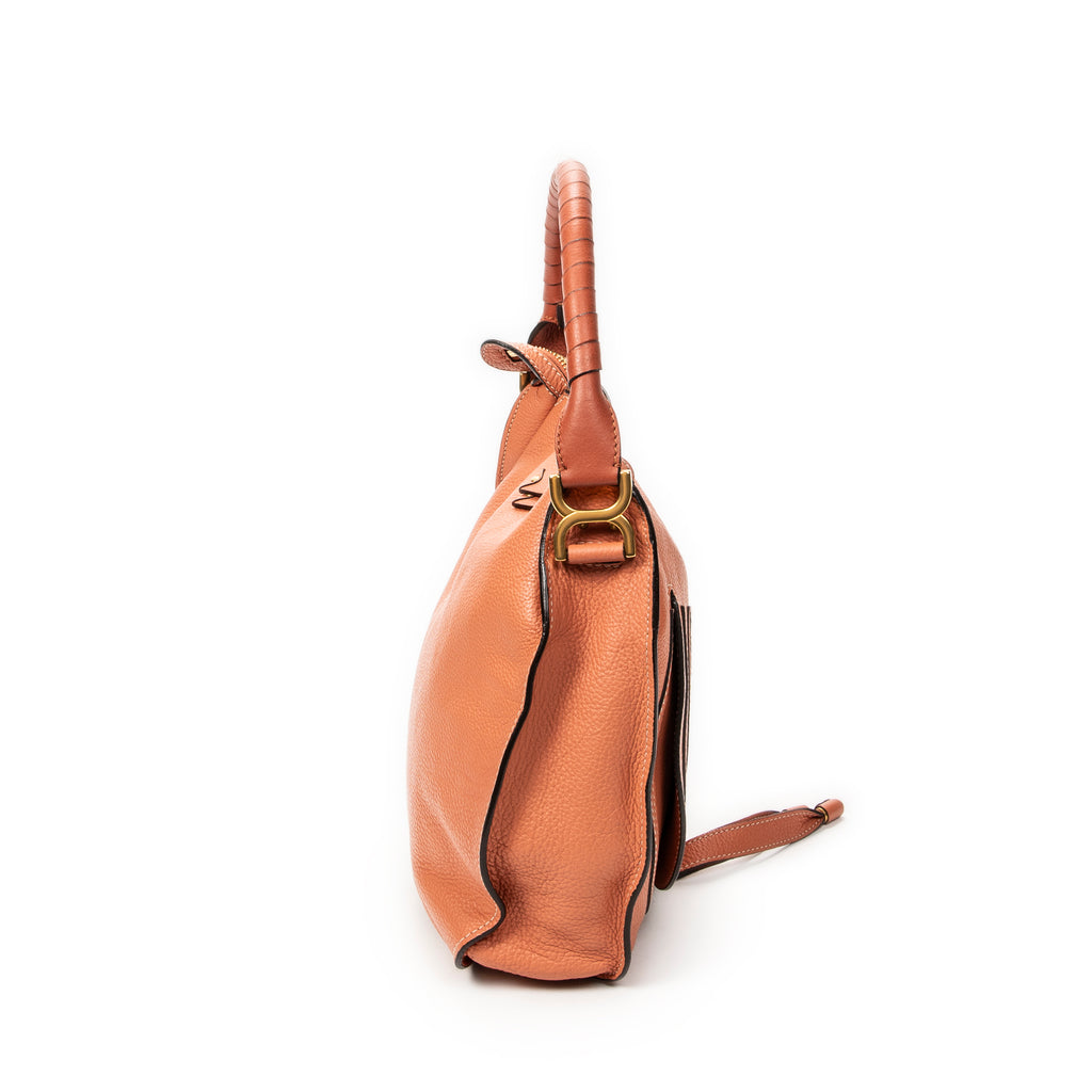 Shoulder Bag Medium Marcie Hobo Peach Grained Calfskin Leather