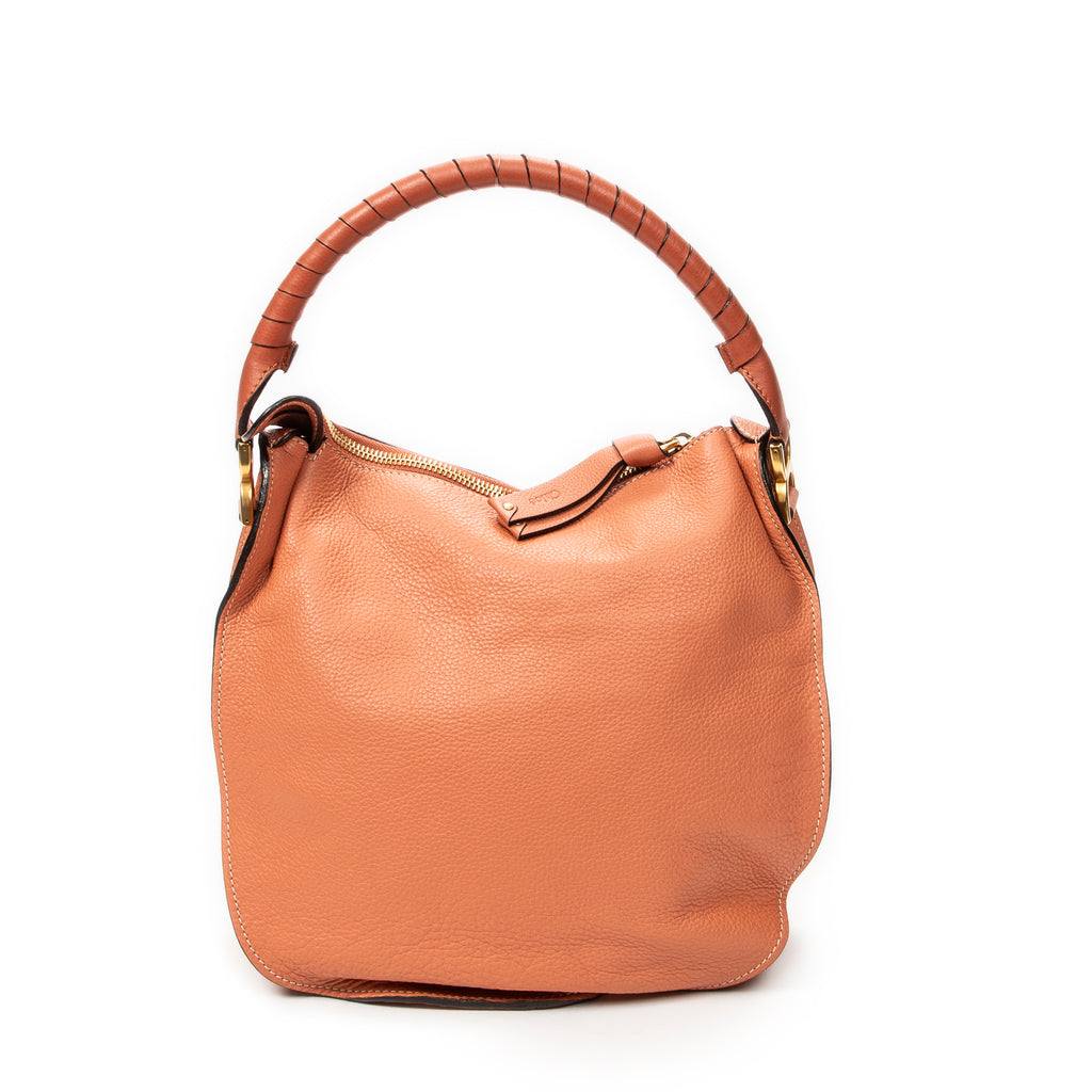 Shoulder Bag Medium Marcie Hobo Peach Grained Calfskin Leather