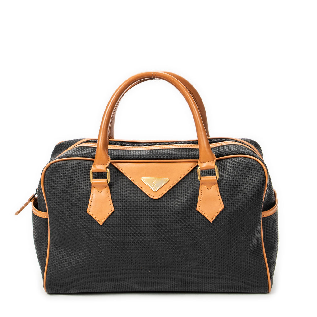 Handbag Vintage Side Pocket Boston Black Woven Coated Canvas