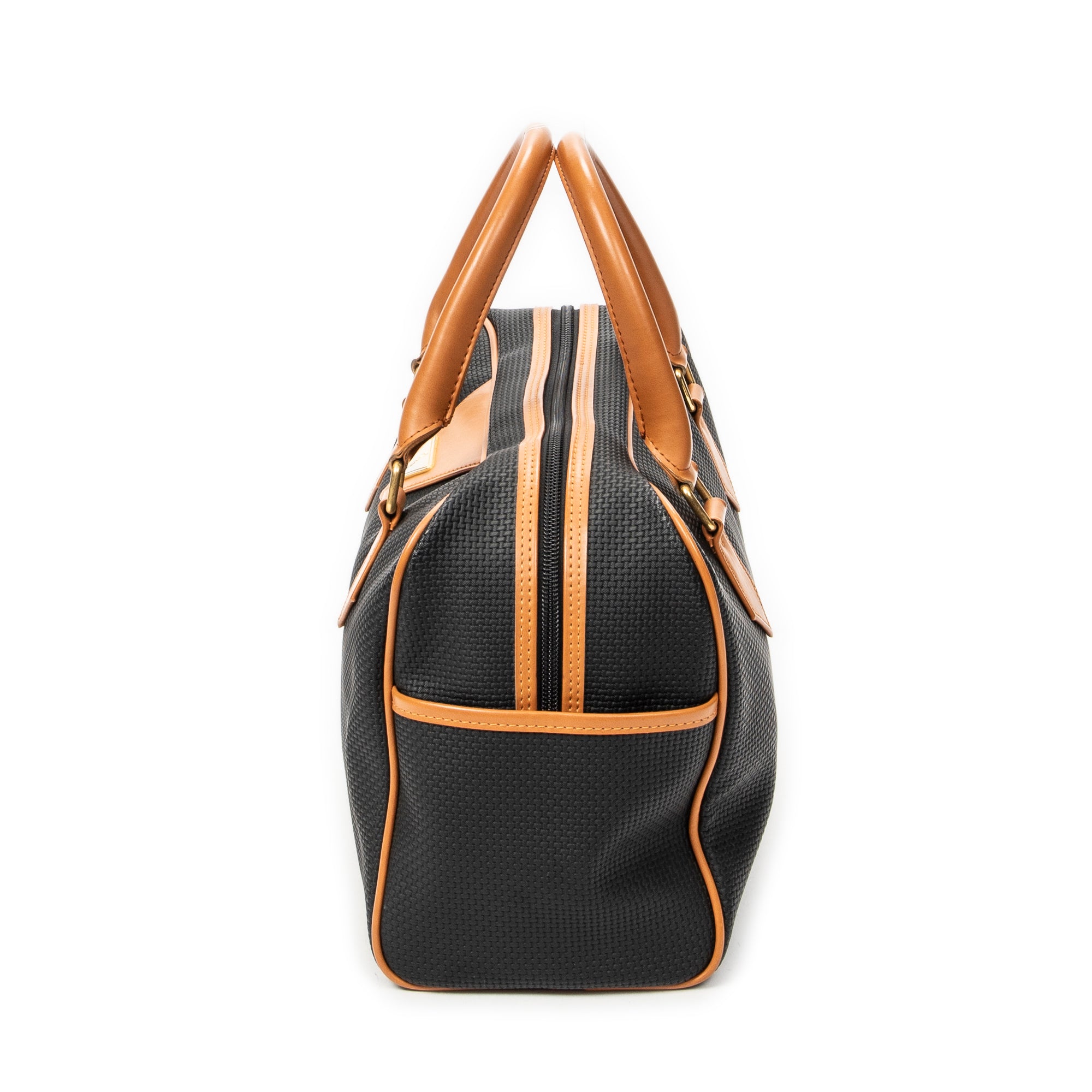 Handbag Vintage Side Pocket Boston Black Woven Coated Canvas