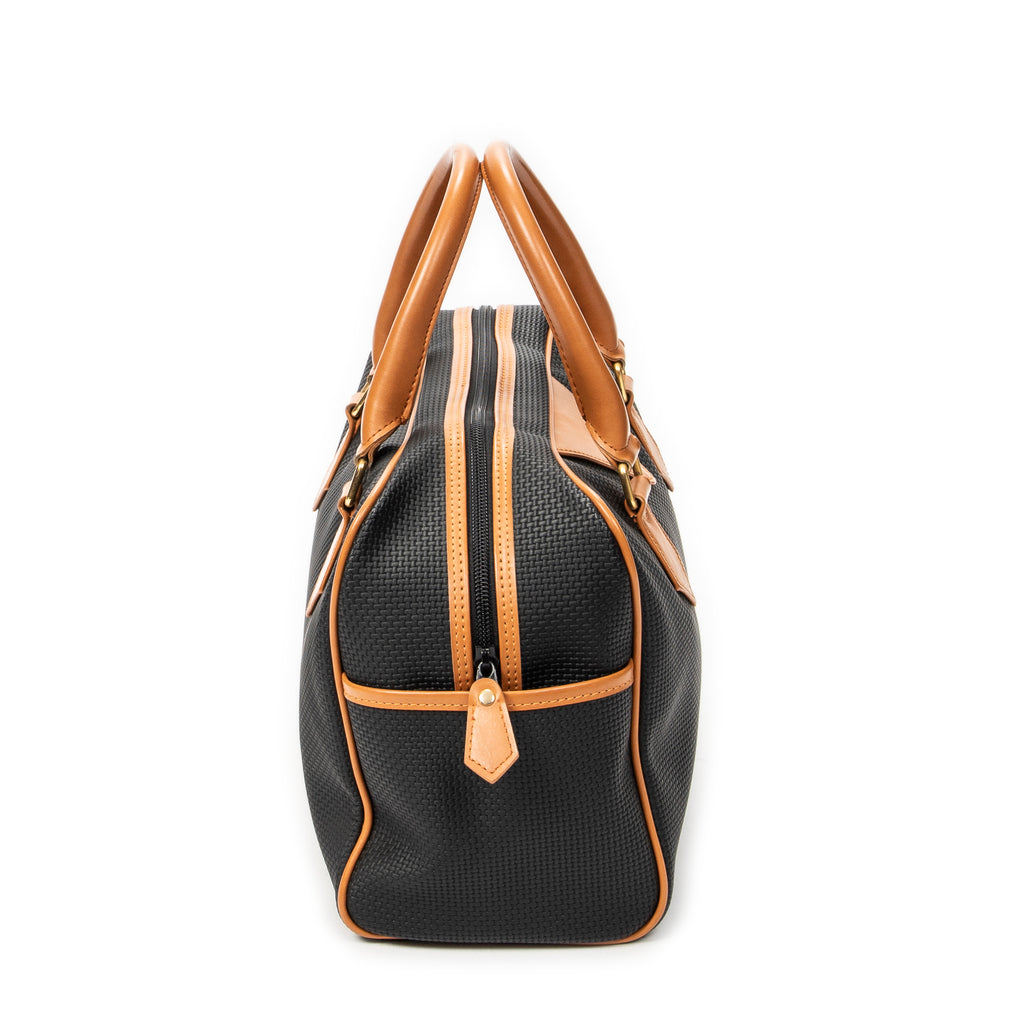 Handbag Vintage Side Pocket Boston Black Woven Coated Canvas