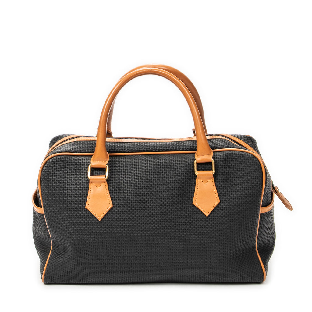 Handbag Vintage Side Pocket Boston Black Woven Coated Canvas