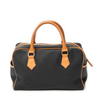 Handbag Vintage Side Pocket Boston Black Woven Coated Canvas