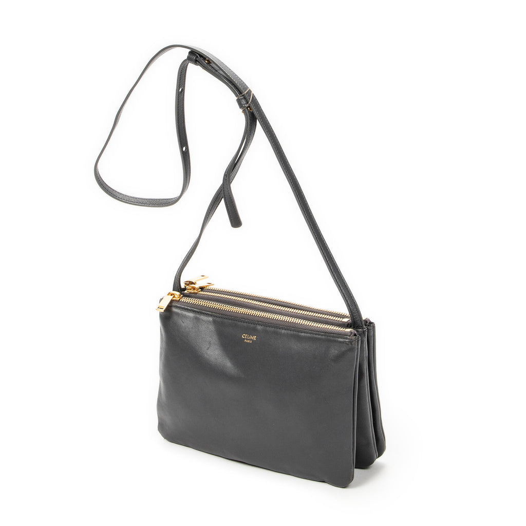 Shoulder Bag Small Trio Crossbody Grey Calfskin Leather