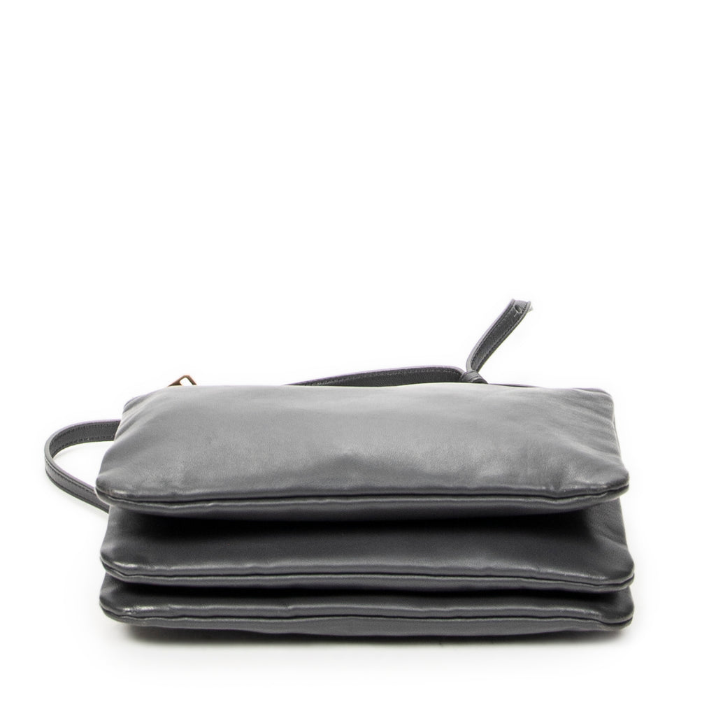 Shoulder Bag Small Trio Crossbody Grey Calfskin Leather