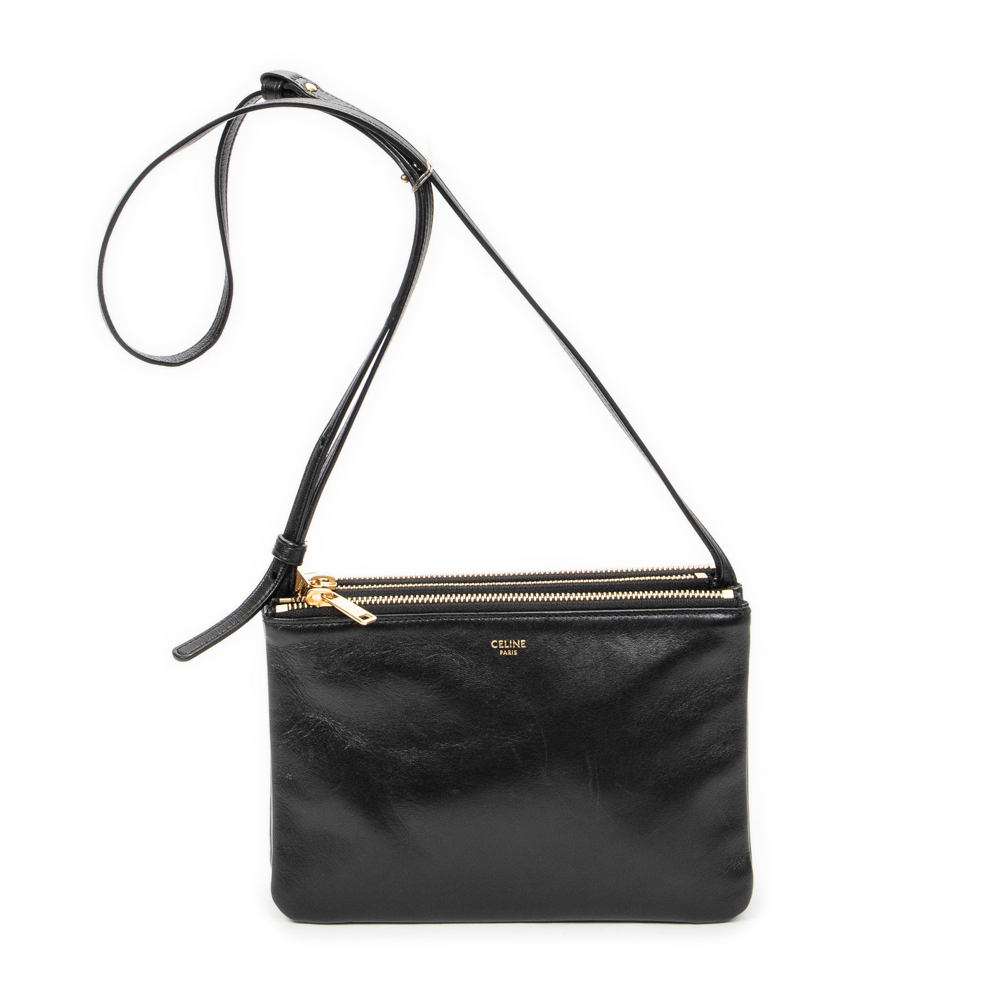 Shoulder Bag Small Trio Crossbody Black Calfskin Leather