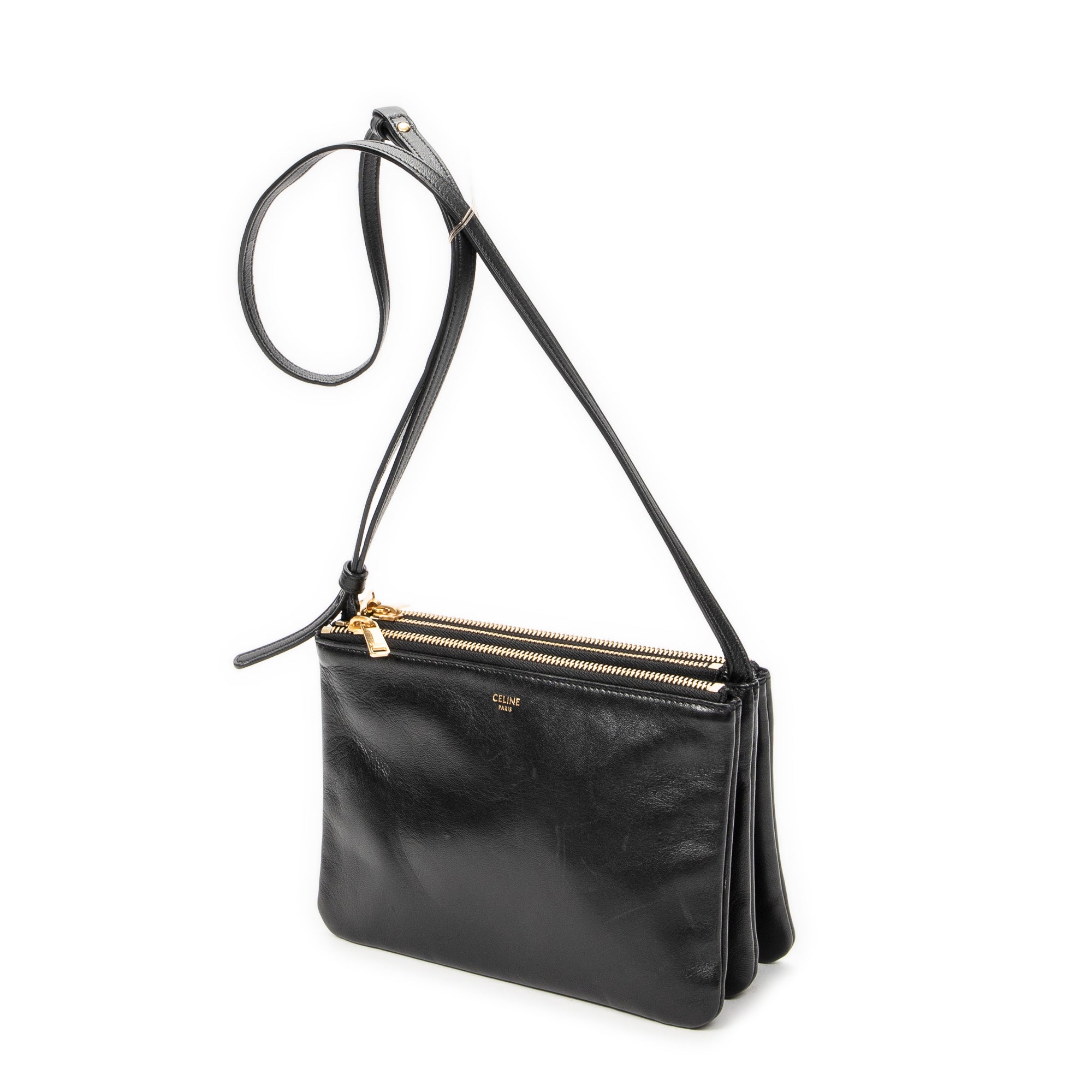 Shoulder Bag Small Trio Crossbody Black Calfskin Leather