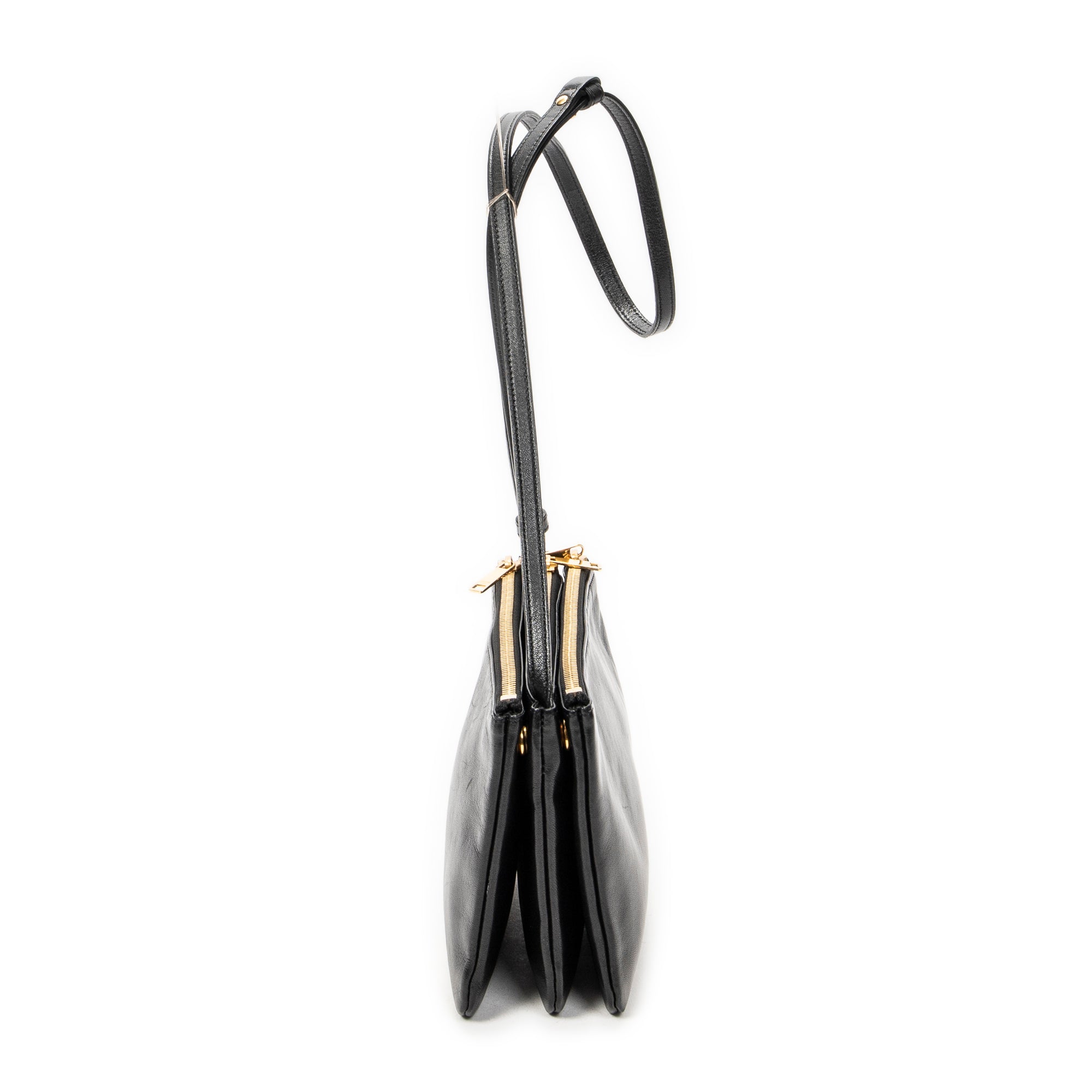 Shoulder Bag Small Trio Crossbody Black Calfskin Leather