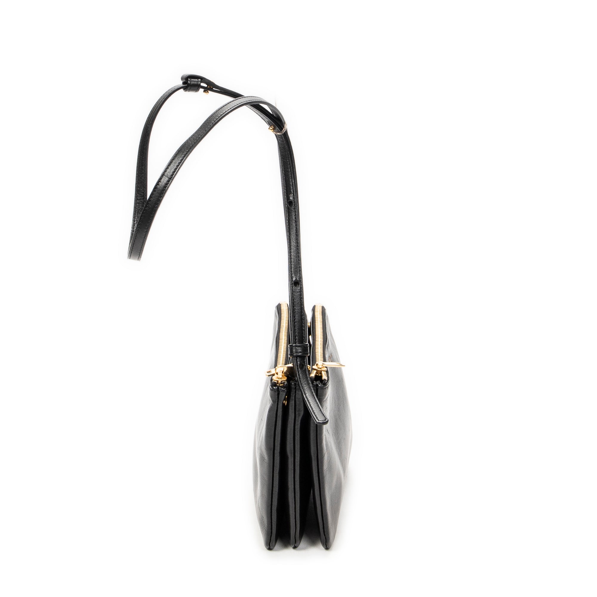 Shoulder Bag Small Trio Crossbody Black Calfskin Leather
