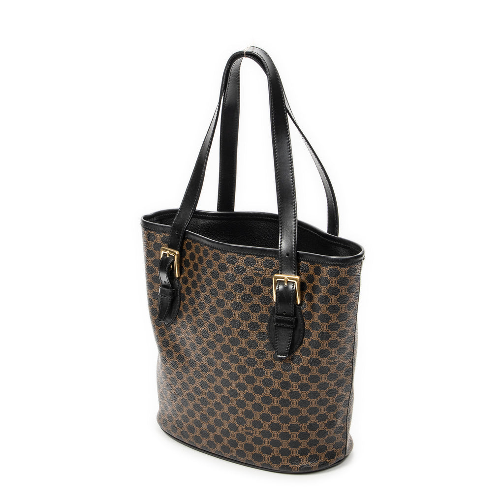 Shoulder Bag Bucket Tote Black Macadam Coated Canvas