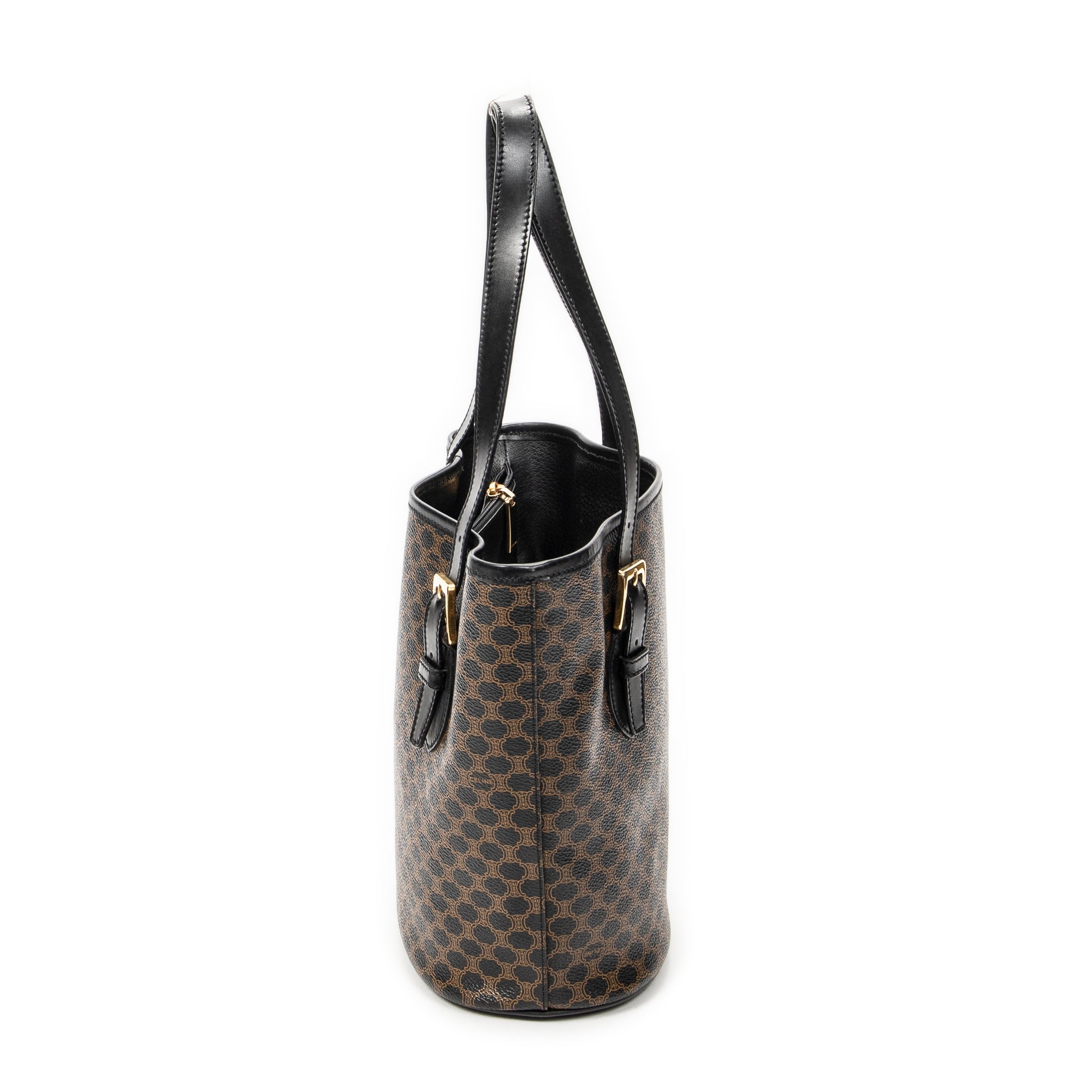 Shoulder Bag Bucket Tote Black Macadam Coated Canvas