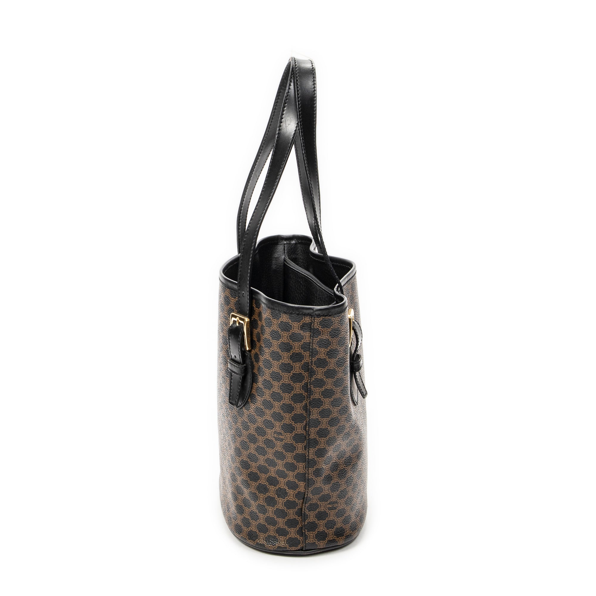 Shoulder Bag Bucket Tote Black Macadam Coated Canvas