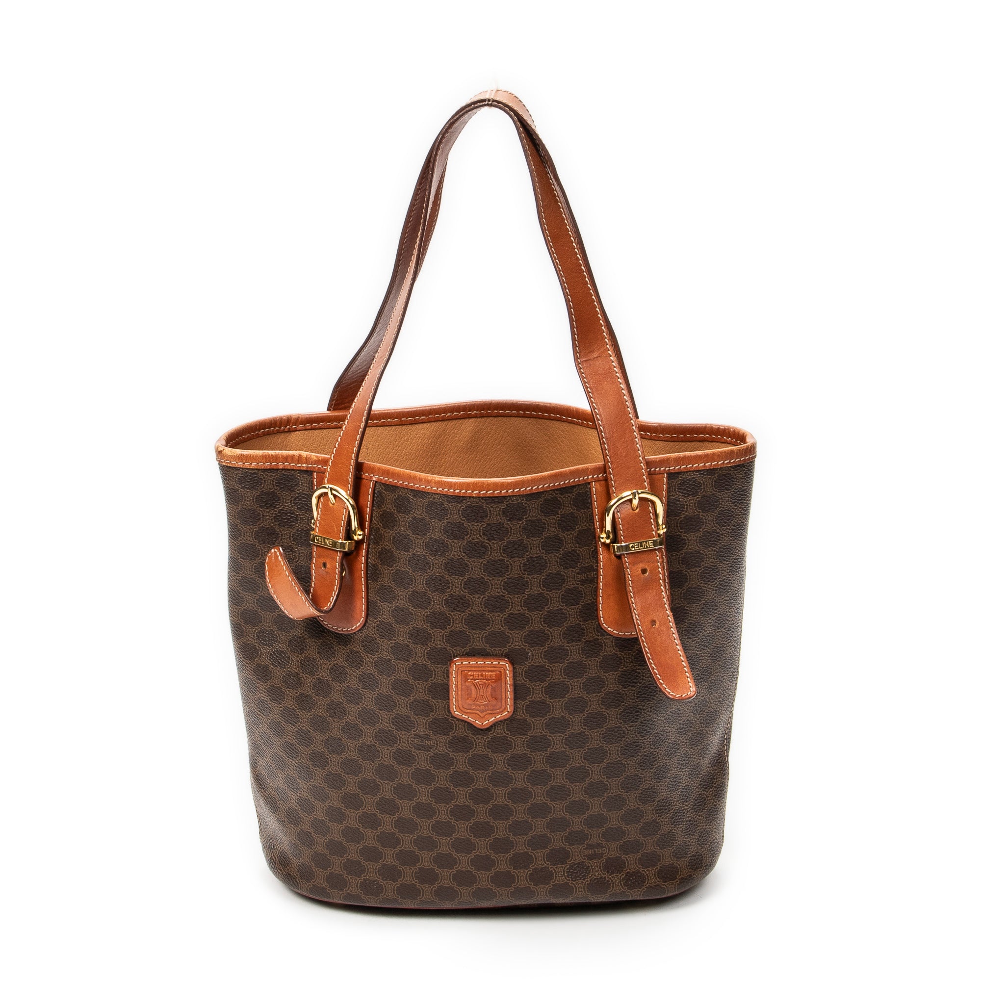 Shoulder Bag Bucket Tote Brown Macadam Coated Canvas