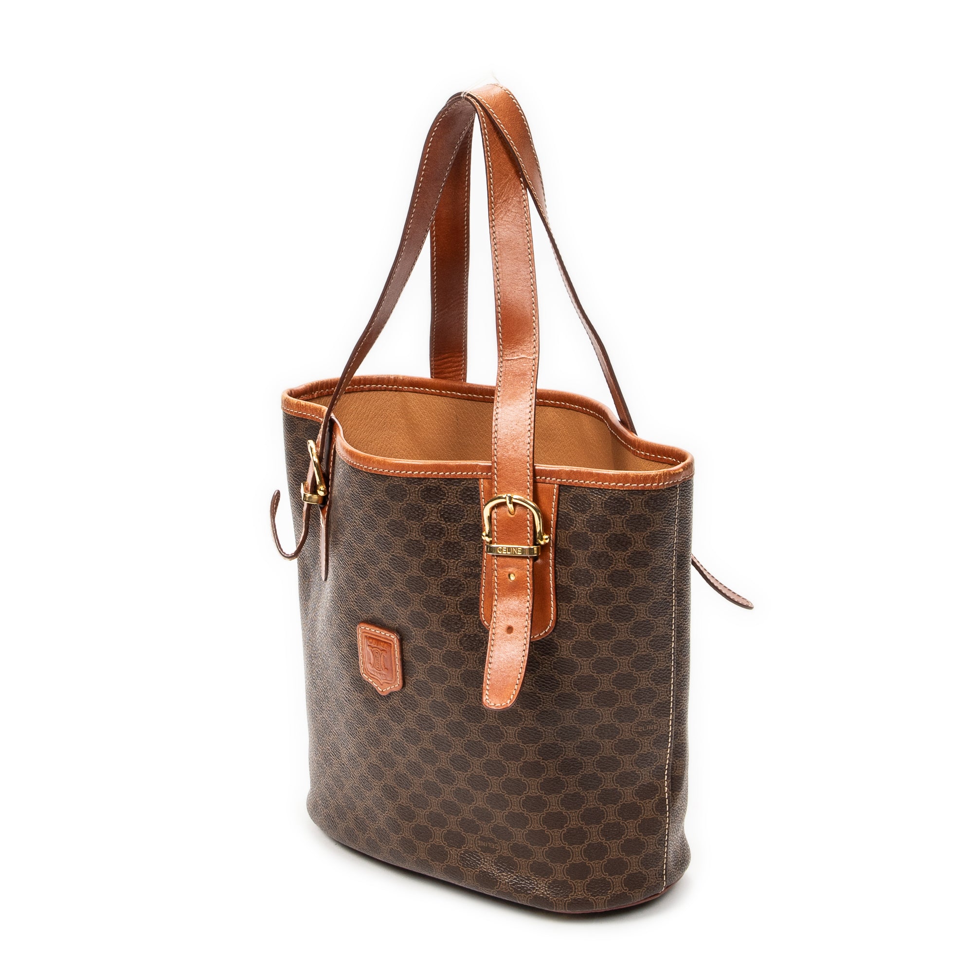 Shoulder Bag Bucket Tote Brown Macadam Coated Canvas