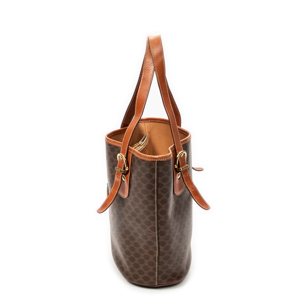 Shoulder Bag Bucket Tote Brown Macadam Coated Canvas