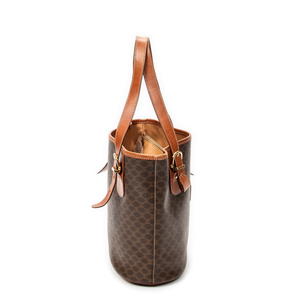 Shoulder Bag Bucket Tote Brown Macadam Coated Canvas