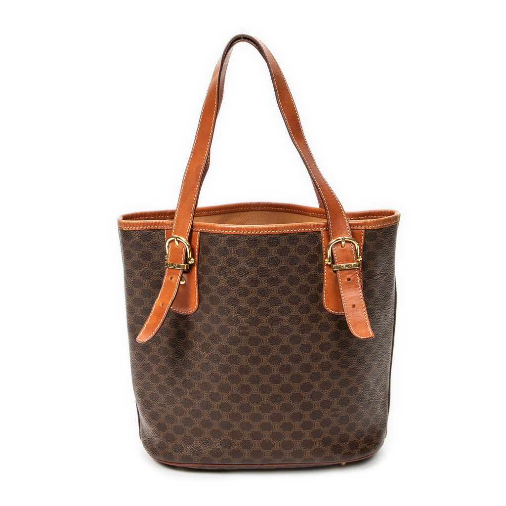 Shoulder Bag Bucket Tote Brown Macadam Coated Canvas