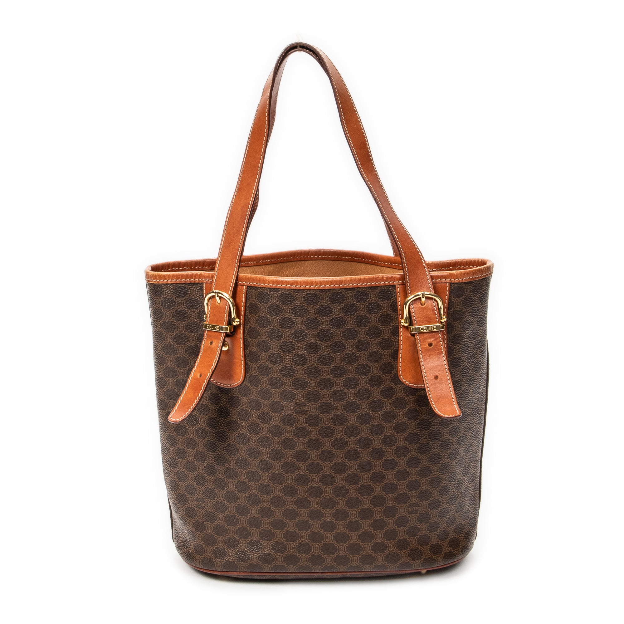 Shoulder Bag Bucket Tote Brown Macadam Coated Canvas