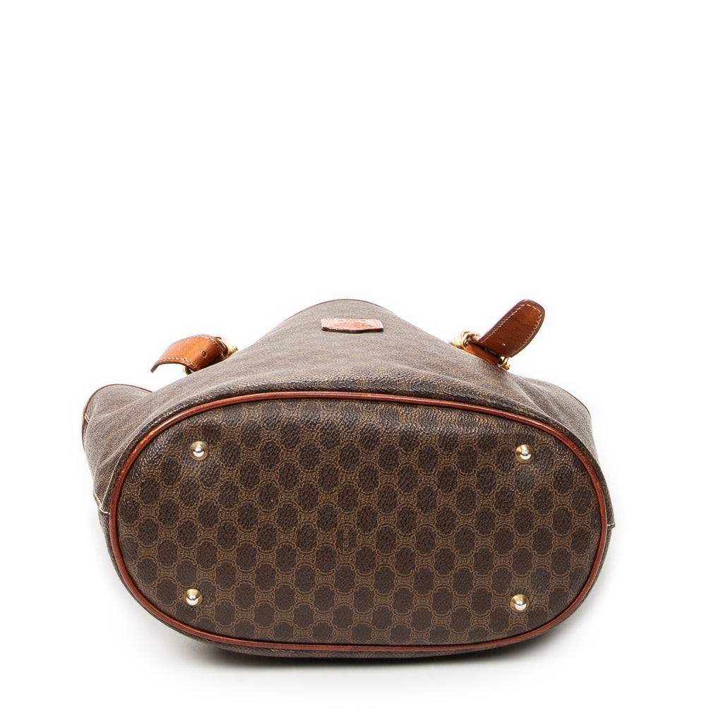 Shoulder Bag Bucket Tote Brown Macadam Coated Canvas