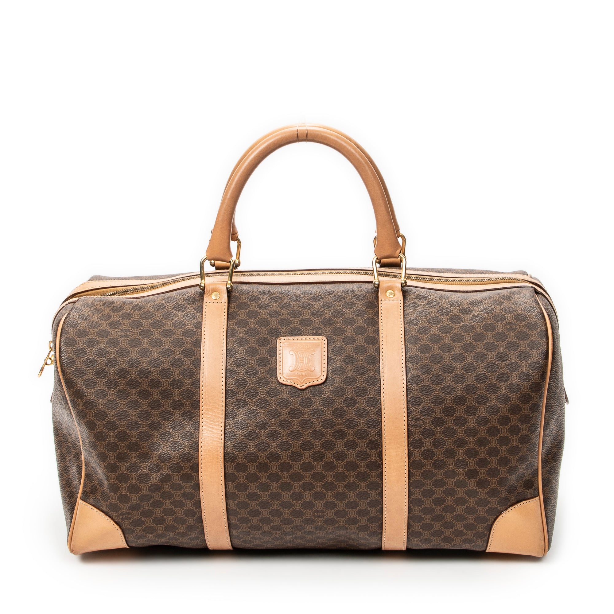 Travel Bag Vintage Medium Travel Boston Brown Macadam Coated Canvas