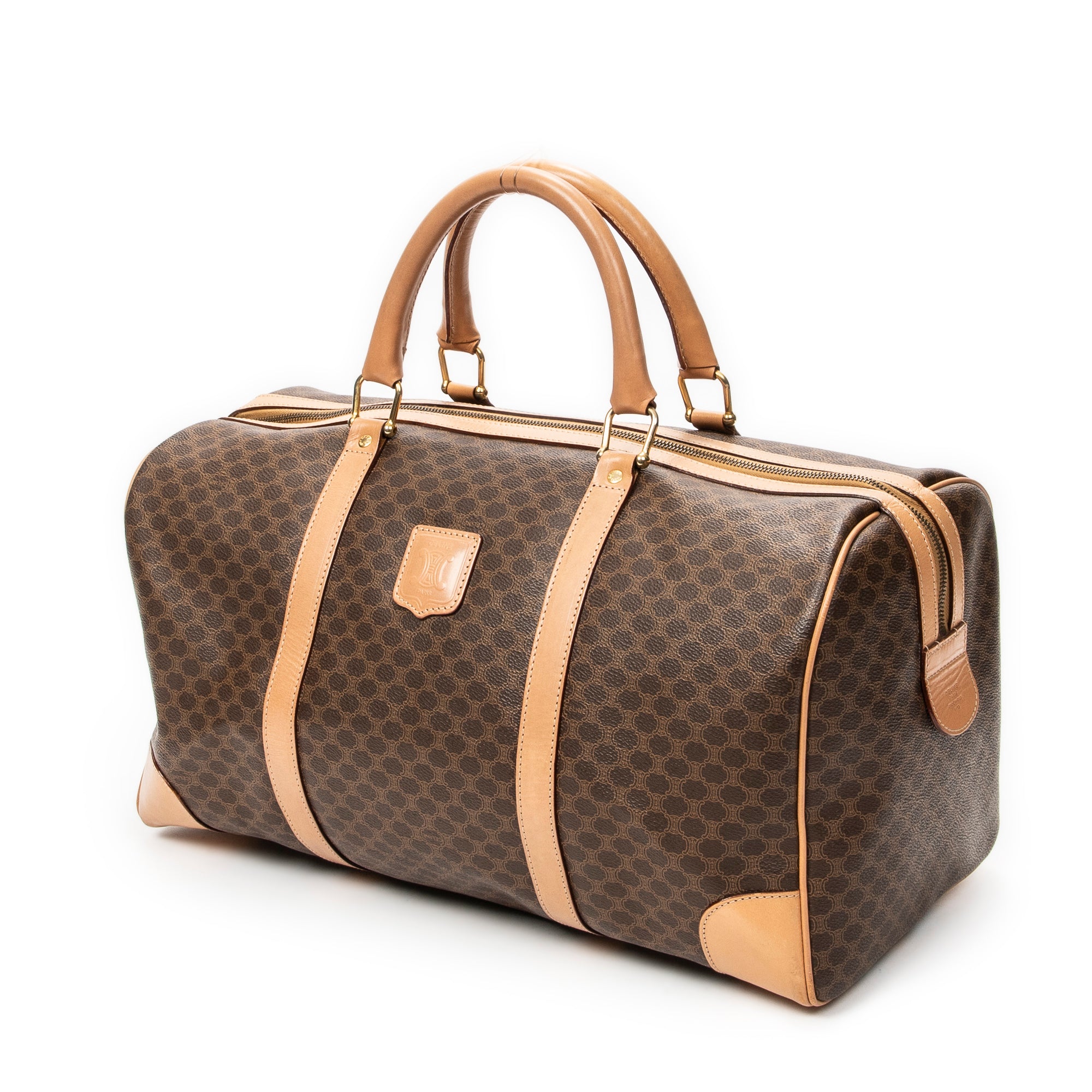 Travel Bag Vintage Medium Travel Boston Brown Macadam Coated Canvas