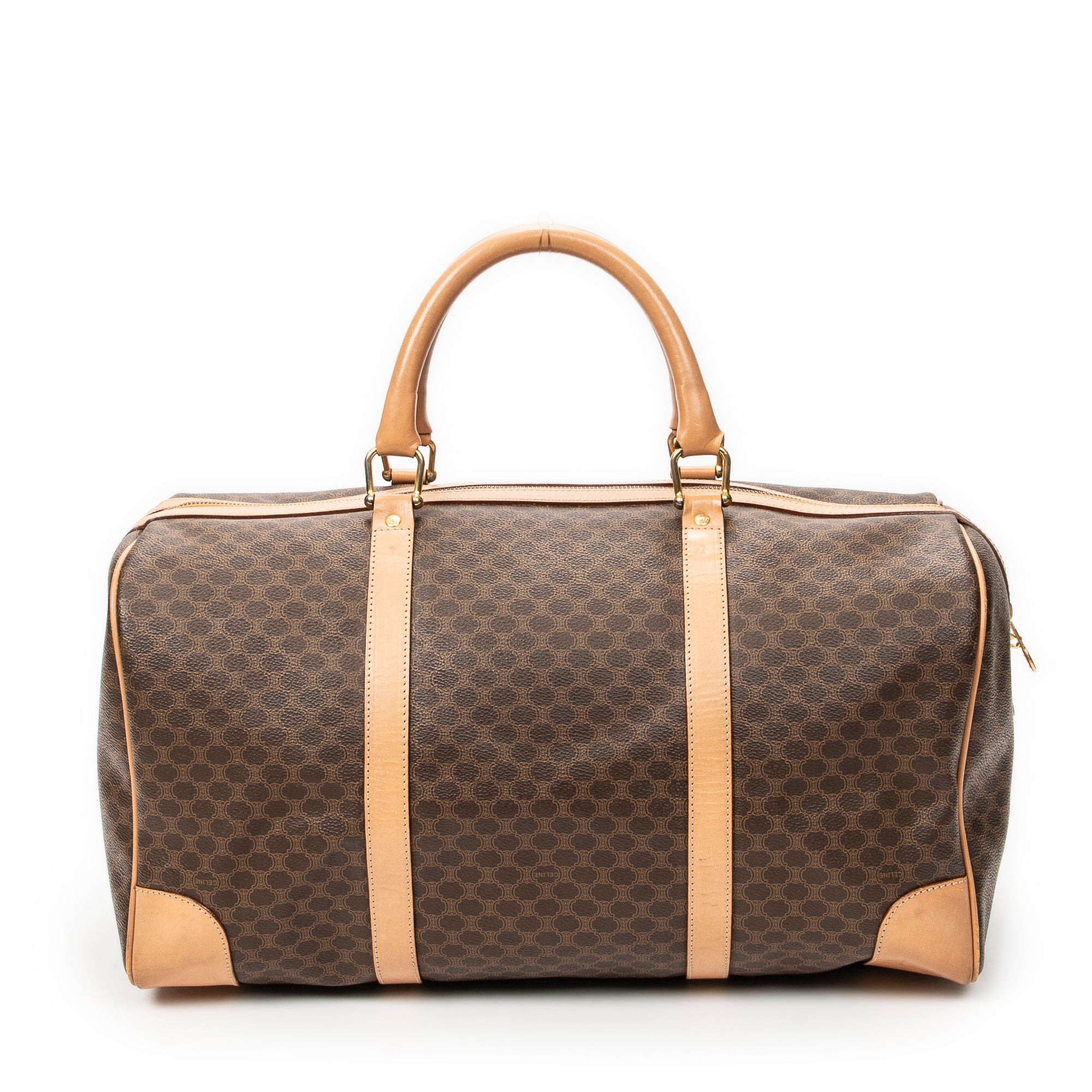 Travel Bag Vintage Medium Travel Boston Brown Macadam Coated Canvas