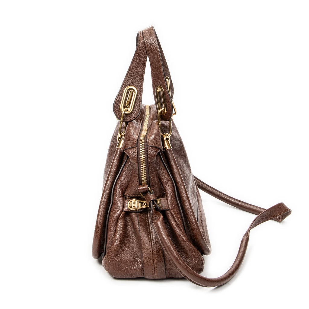 Shoulder Bag Medium Paraty Brown Grained Calfskin Leather