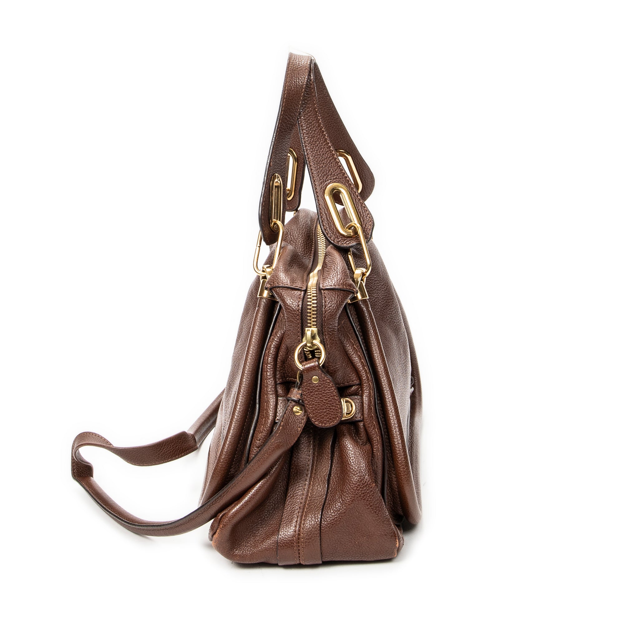 Shoulder Bag Medium Paraty Brown Grained Calfskin Leather