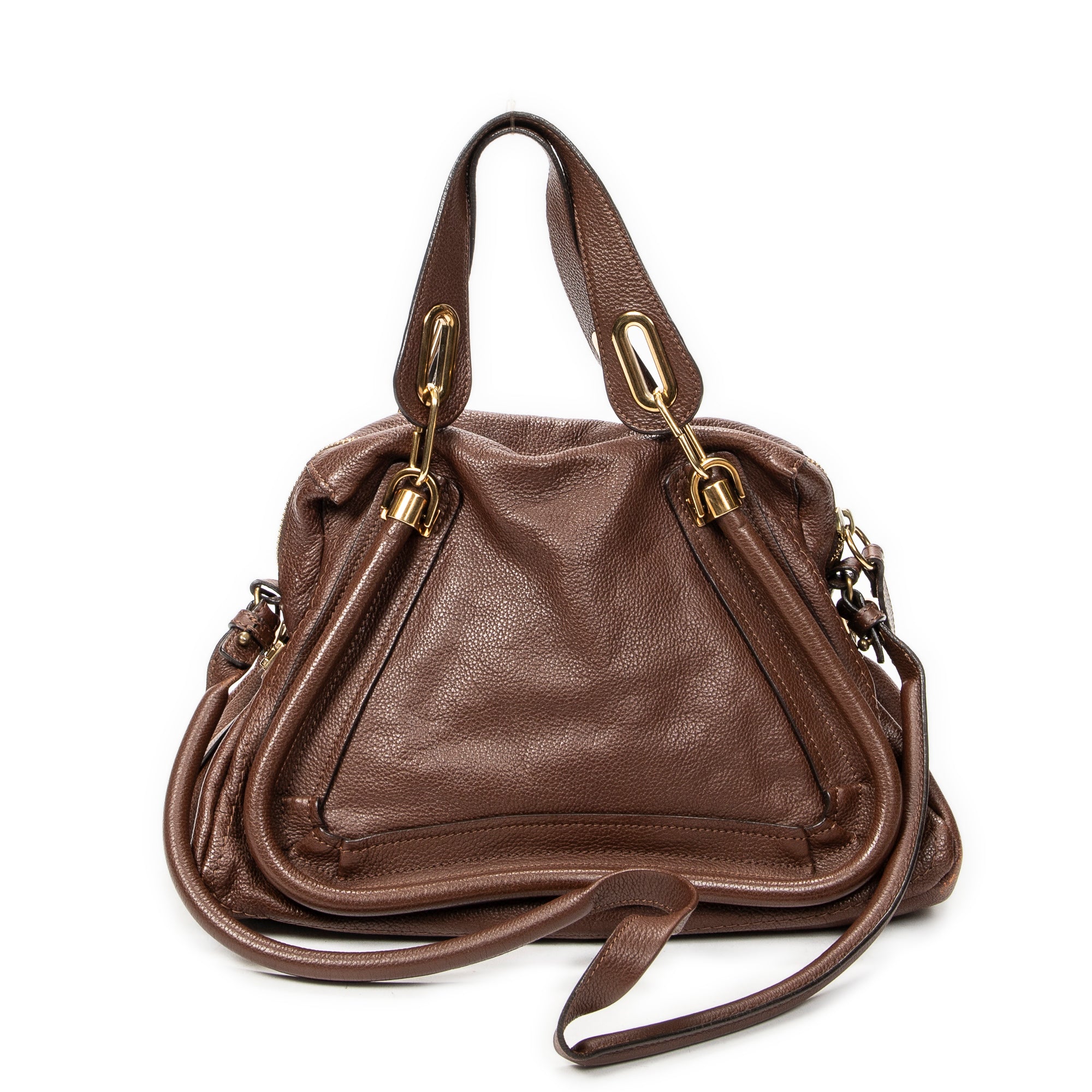 Shoulder Bag Medium Paraty Brown Grained Calfskin Leather