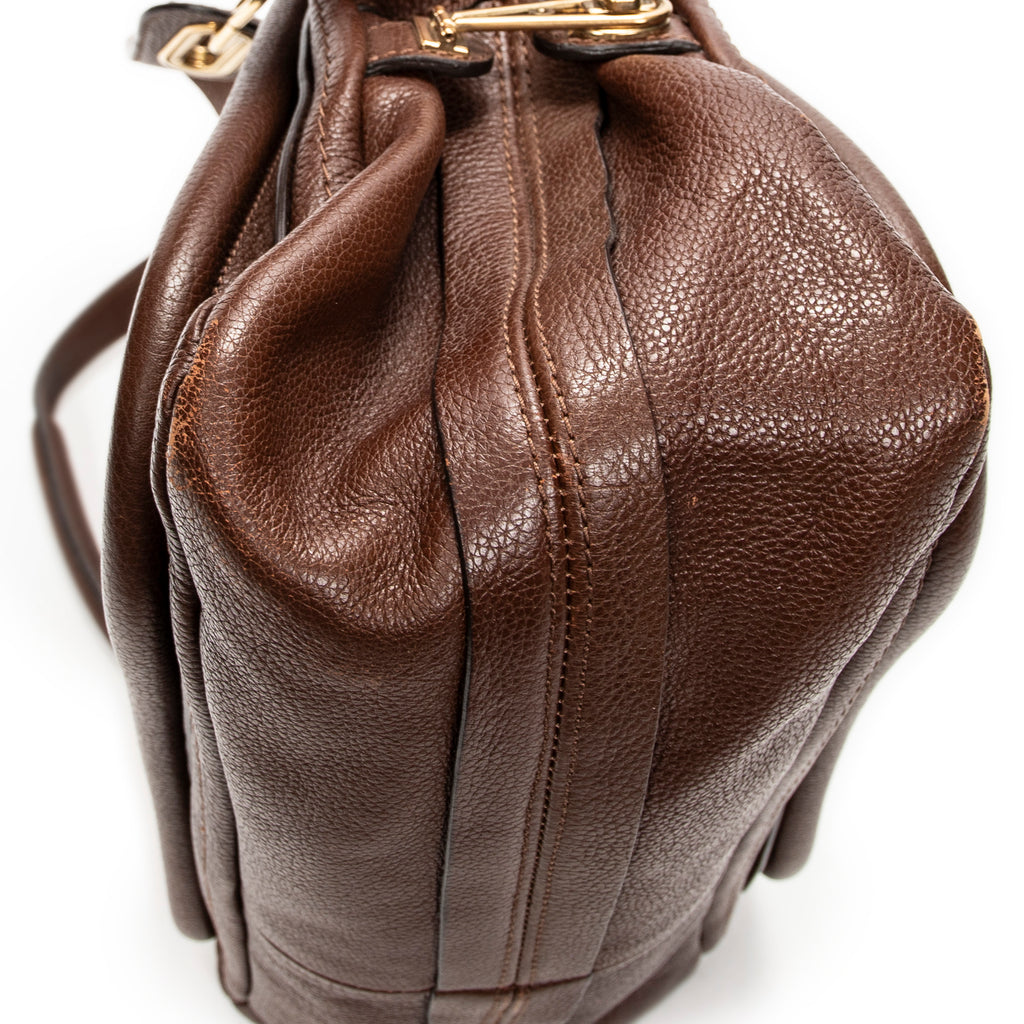 Shoulder Bag Medium Paraty Brown Grained Calfskin Leather