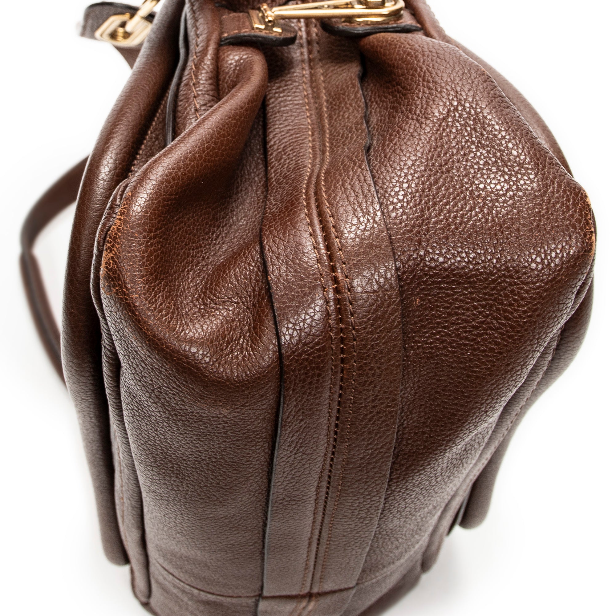 Shoulder Bag Medium Paraty Brown Grained Calfskin Leather