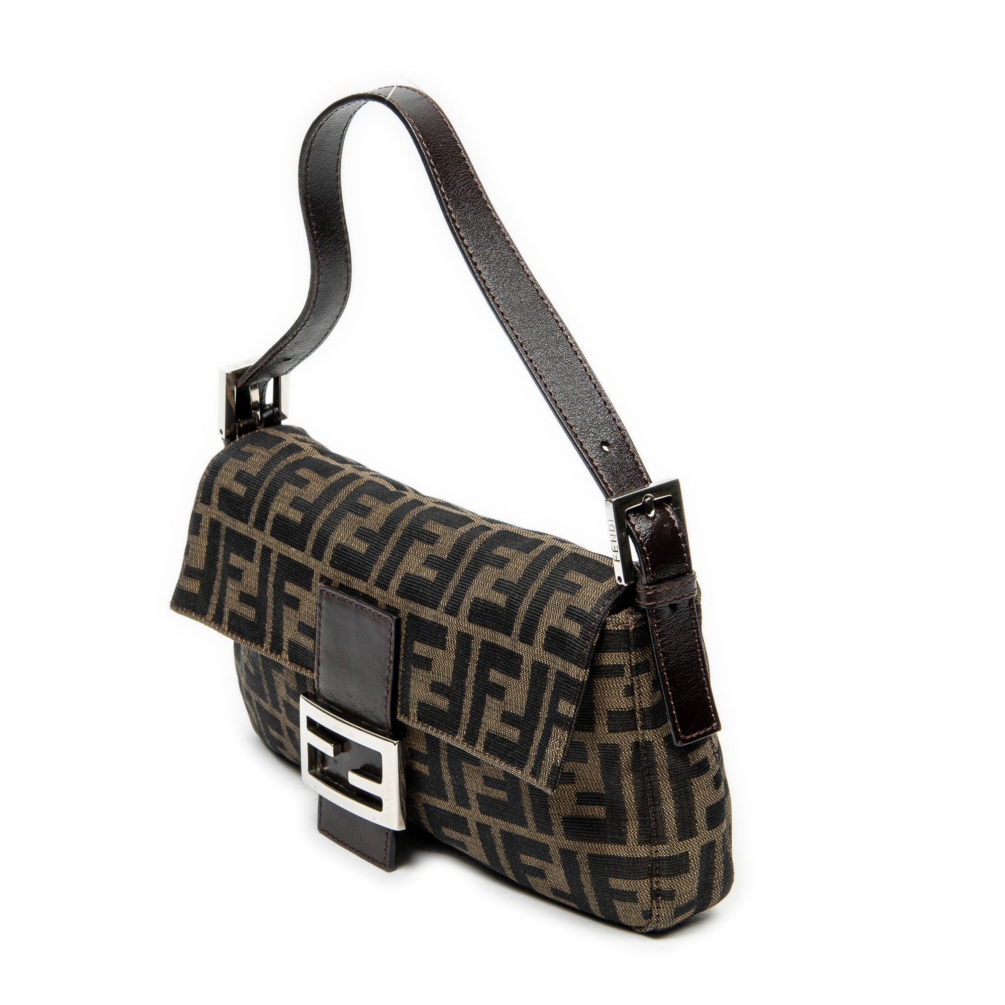 Bolso de hombro baguette de lona Zucca color caqui