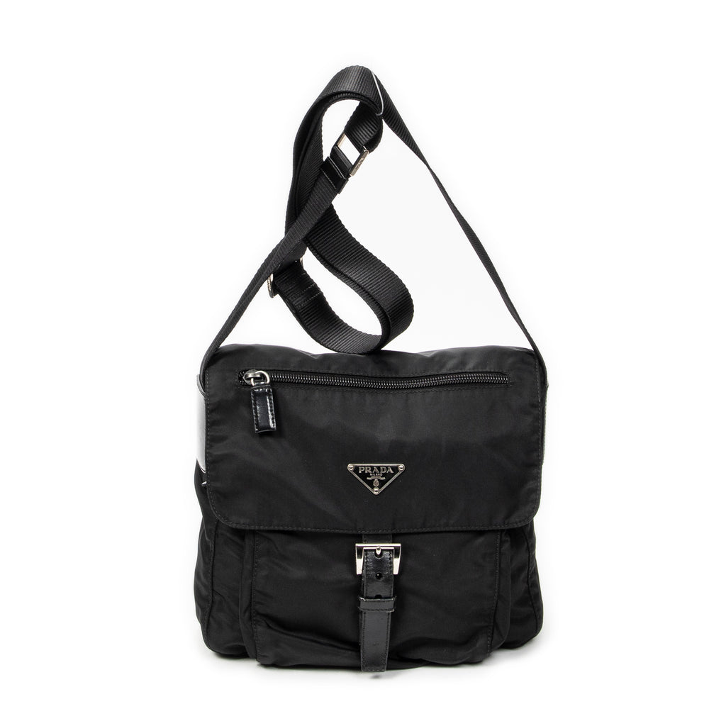 Bolso de hombro con solapa pequeña tipo mensajero de lona de nailon negra