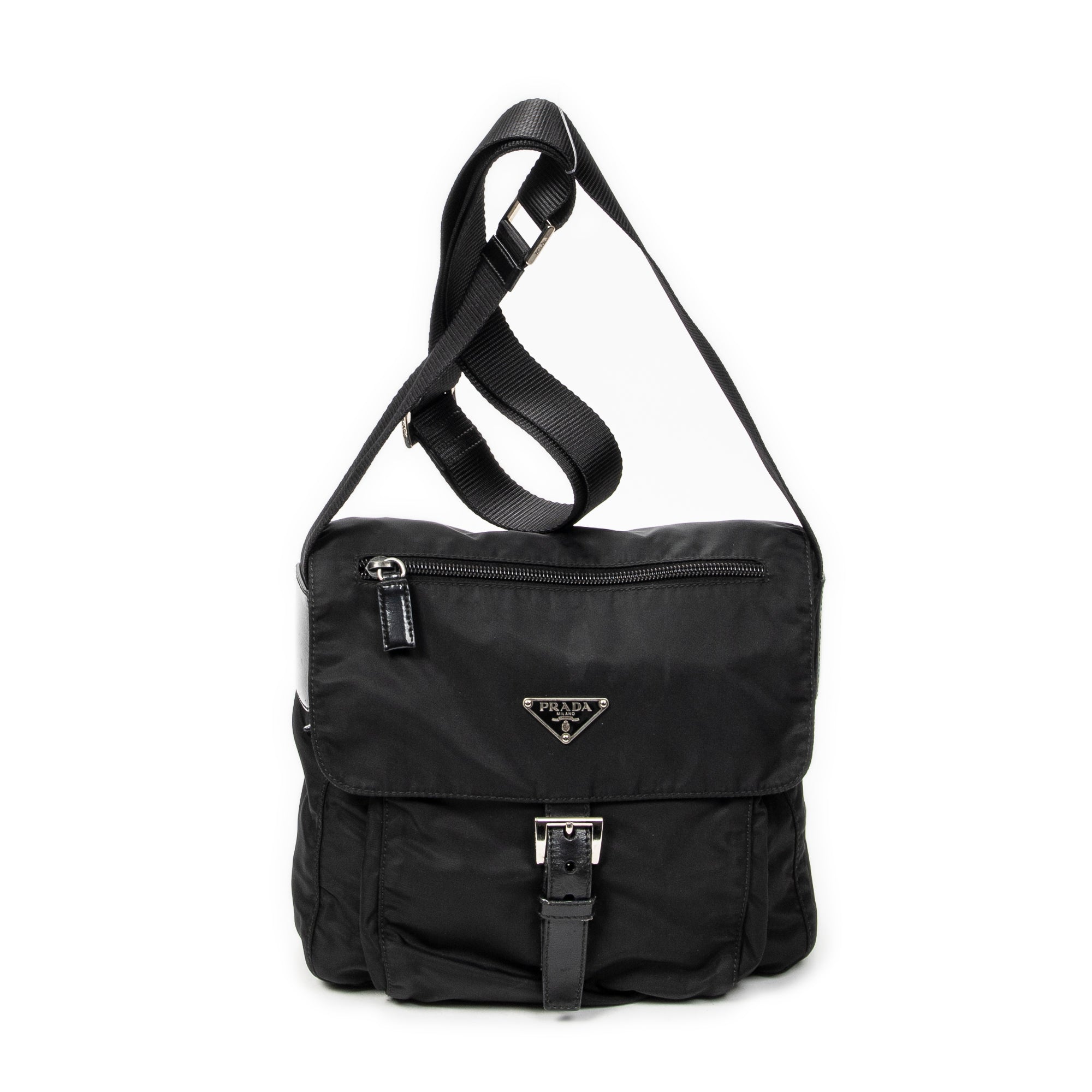 Bolso de hombro con solapa pequeña tipo mensajero de lona de nailon negra