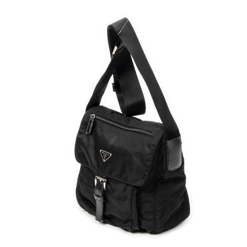 Bolso de hombro con solapa pequeña tipo mensajero de lona de nailon negra