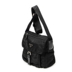 Bolso de hombro con solapa pequeña tipo mensajero de lona de nailon negra