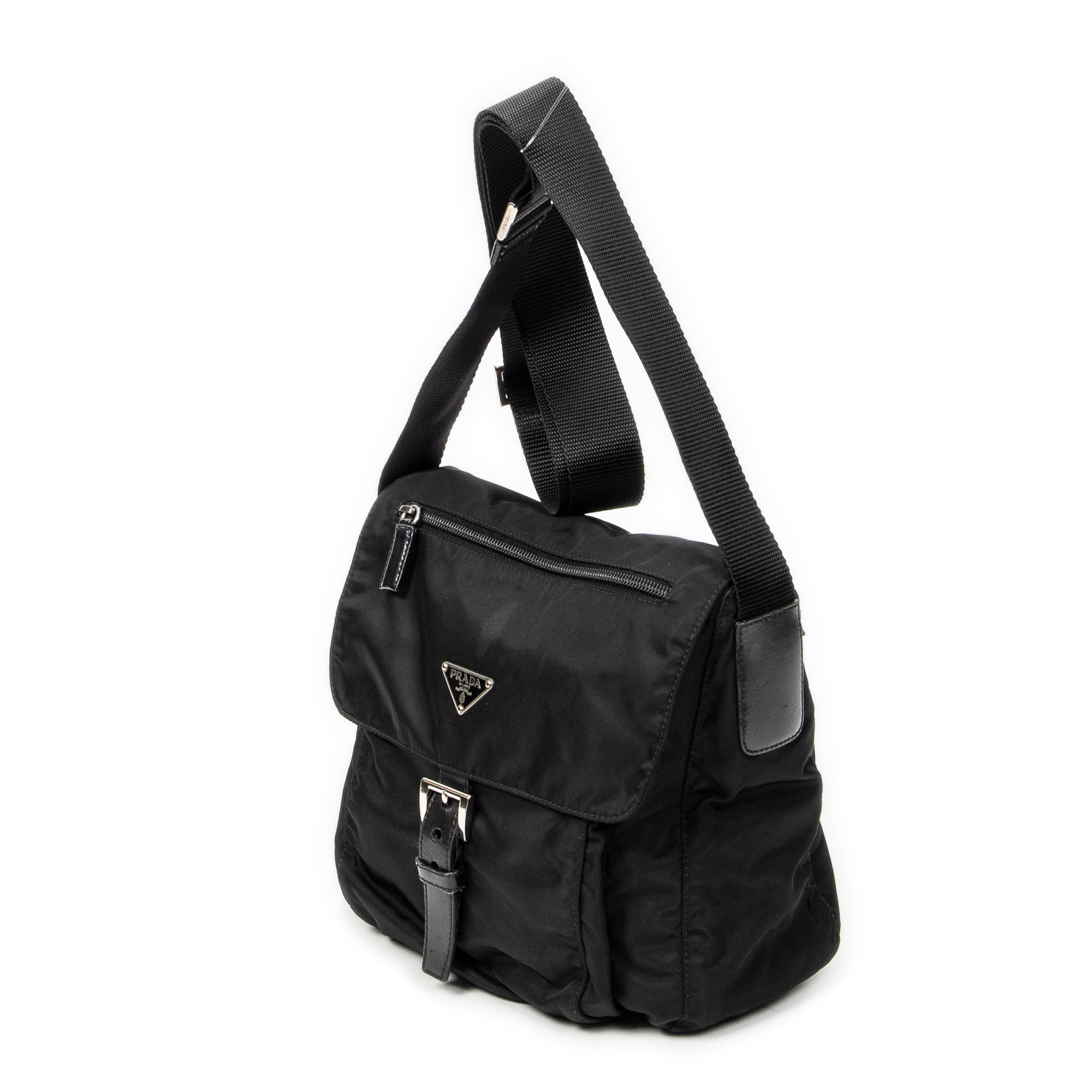 Bolso de hombro con solapa pequeña tipo mensajero de lona de nailon negra