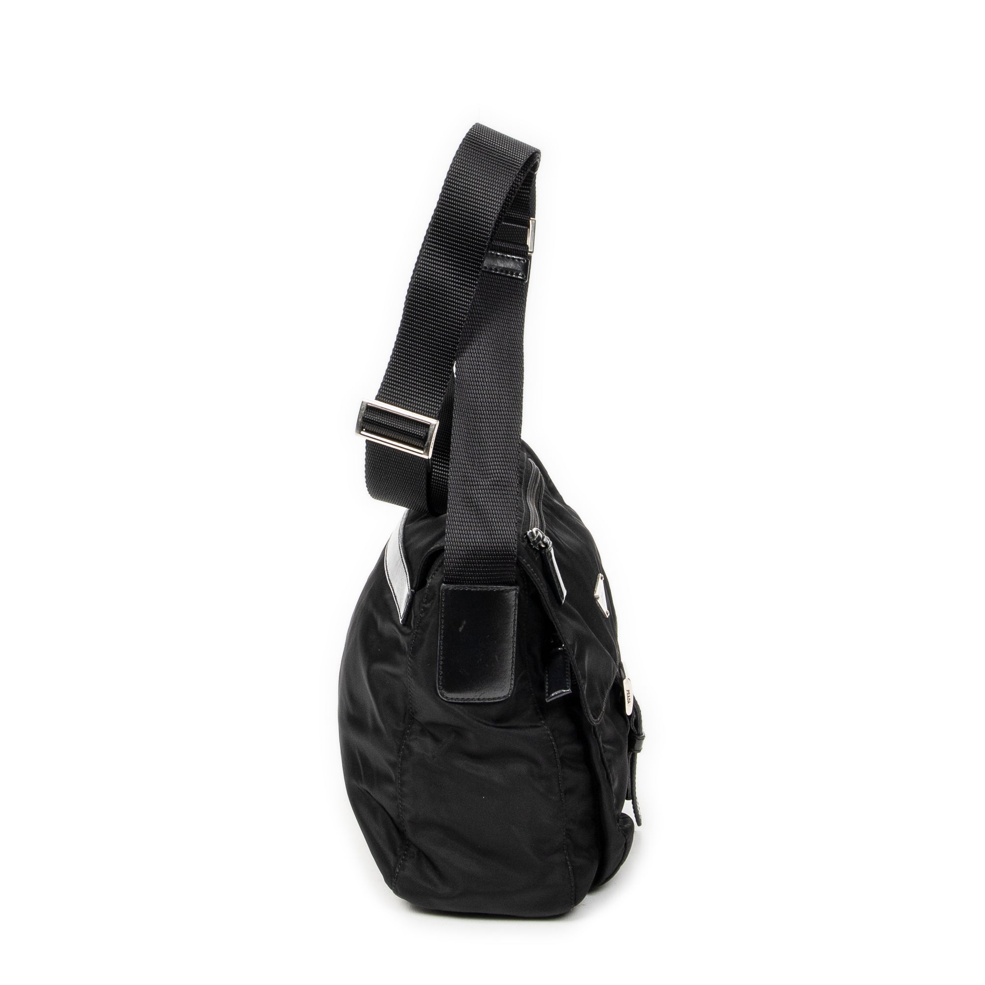 Bolso de hombro con solapa pequeña tipo mensajero de lona de nailon negra