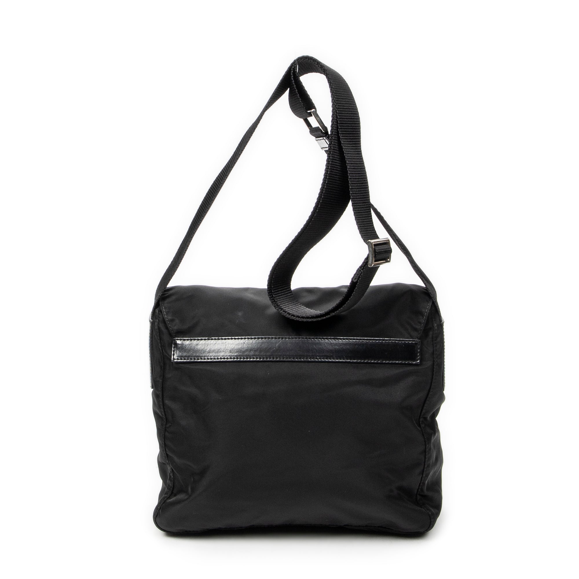 Bolso de hombro con solapa pequeña tipo mensajero de lona de nailon negra
