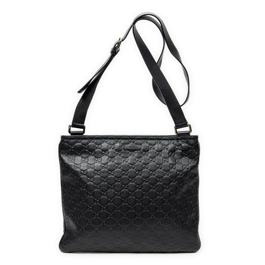 Shoulder Bag Large Square Zip Messenger Black Guccissima Leather