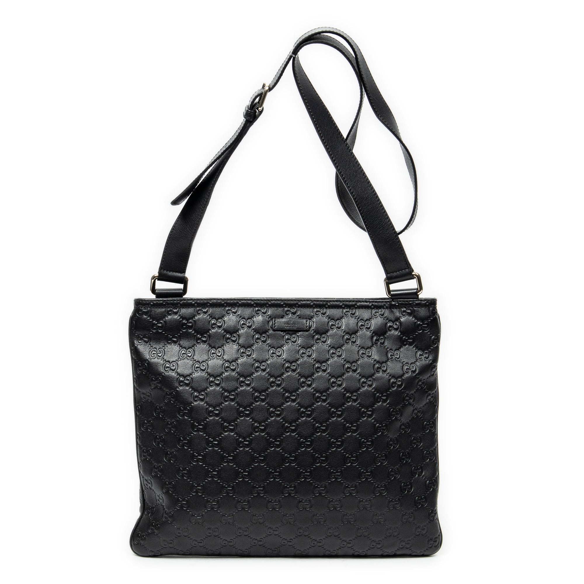 Shoulder Bag Large Square Zip Messenger Black Guccissima Leather