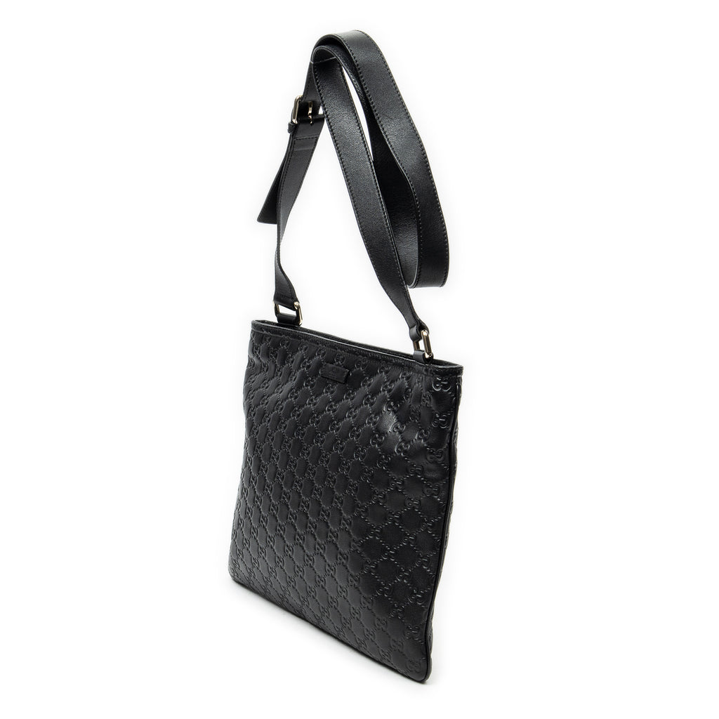 Shoulder Bag Large Square Zip Messenger Black Guccissima Leather