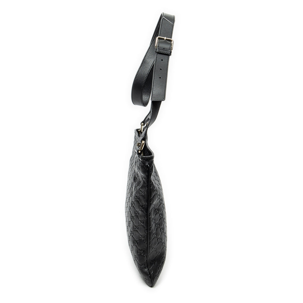 Shoulder Bag Large Square Zip Messenger Black Guccissima Leather